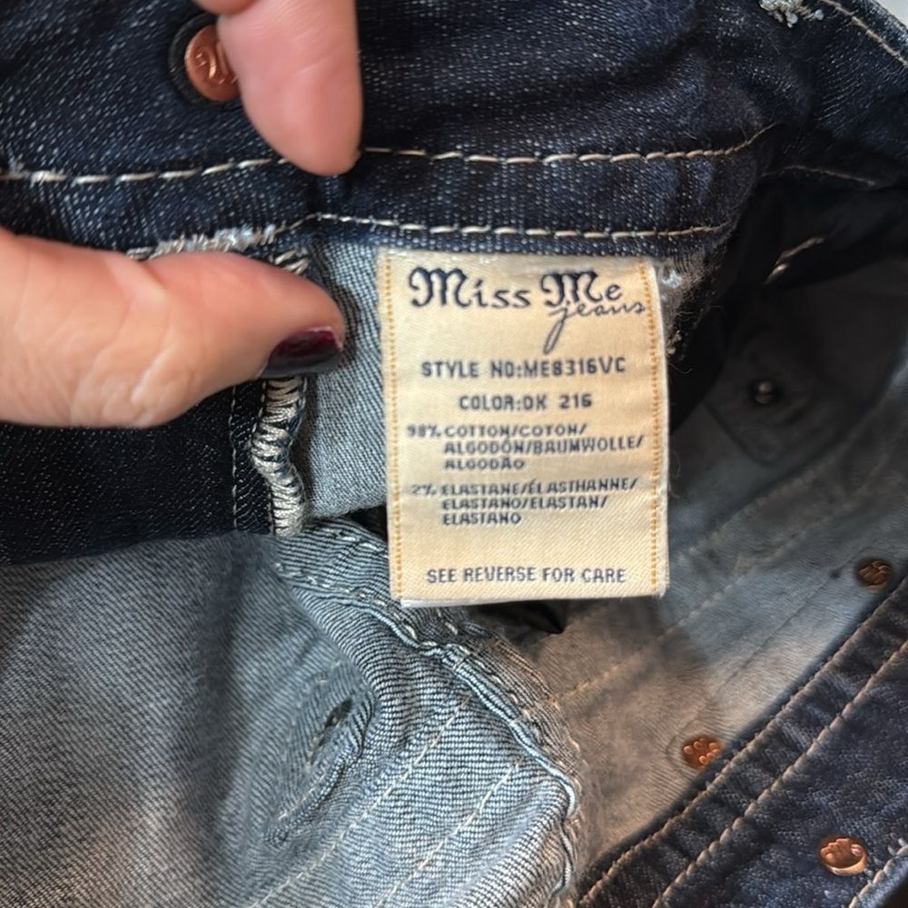 Miss Me Womens Mid-Rise Curvy‎ Cropped Stretch Rhinestone Blue Jeans SZ 29 - Picture 11 of 13